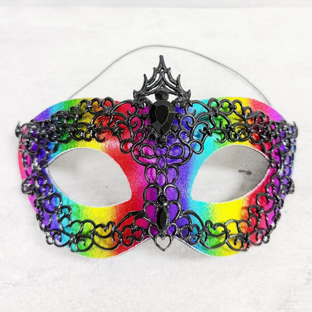 Mens masquerade mask, Black rainbow mask, Venetian mask, Prom mask, 2 in 1 mask